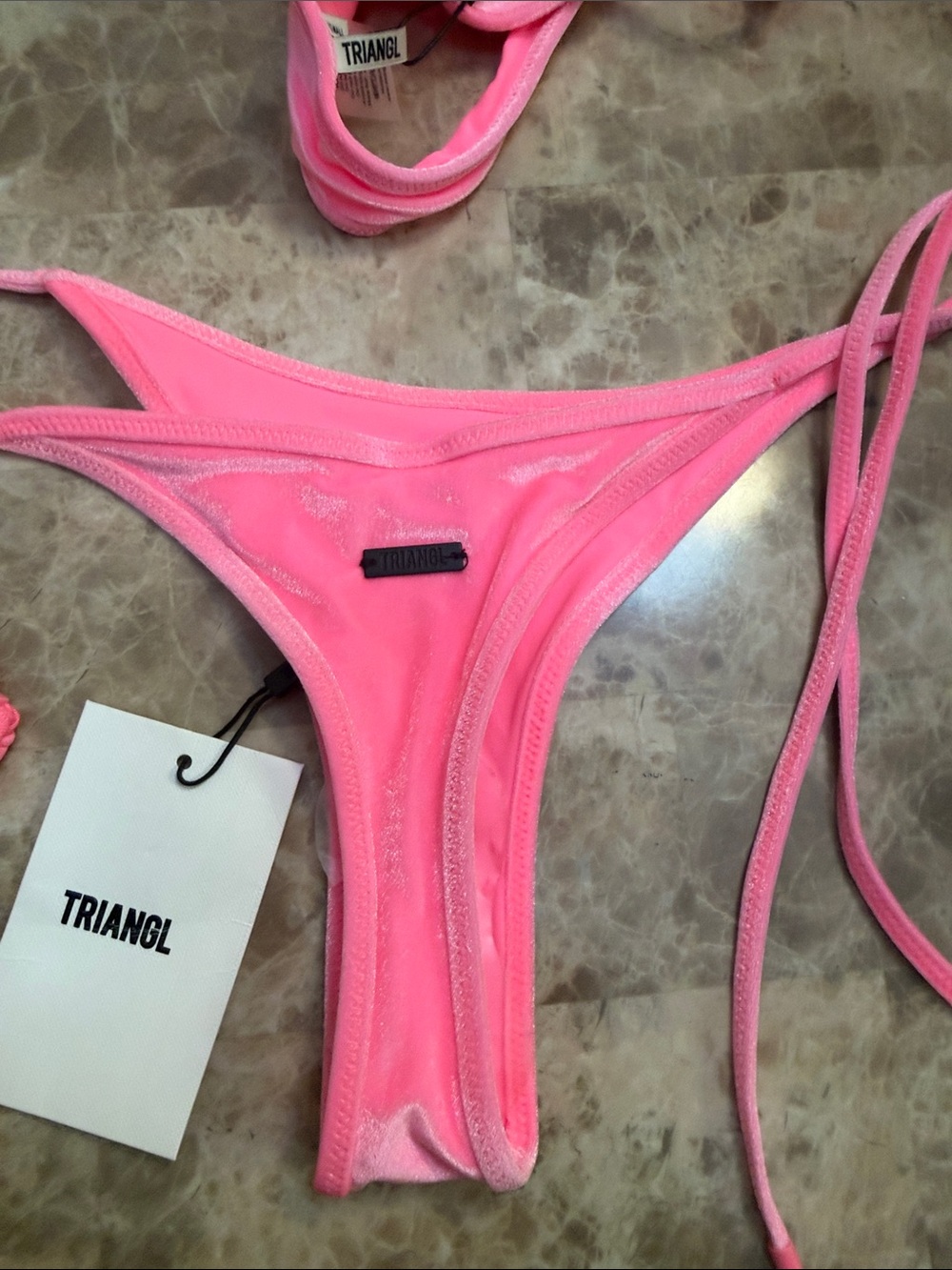 triangl swimwear Neon Pink Velvet Triangle Bikini with Matching Pouch - Picture 7 of 7
